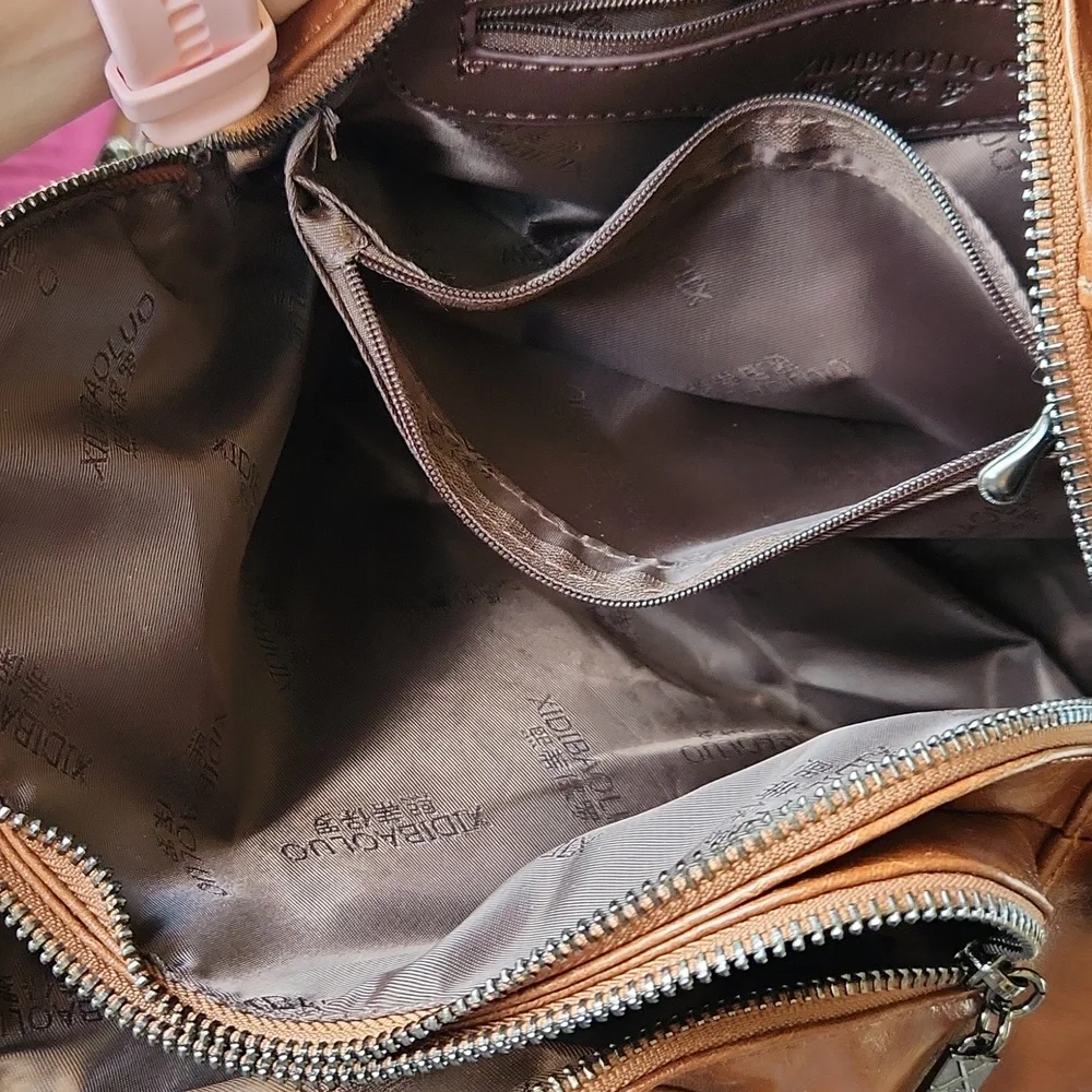 Xidibaoluo Faux Leather Satchel Purse‎ tan brown boho